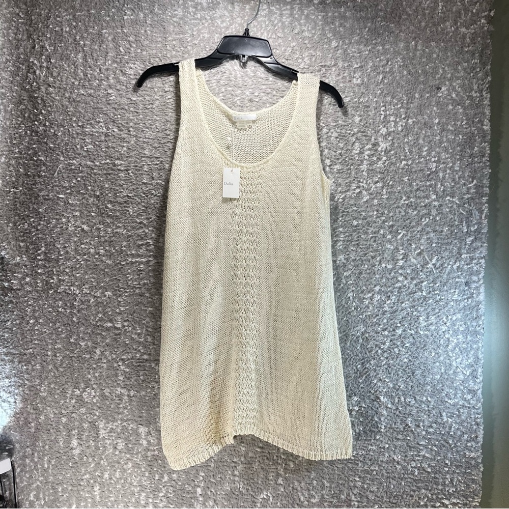 Dalia Women‎ Sweater Tank Top Open Knit Ivory Medium Beach Vacation Preppy NWT